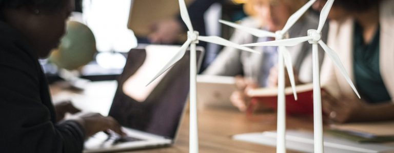 Windmill models on a meeting table